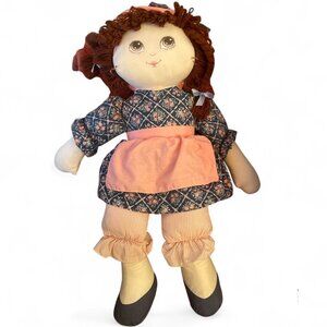 Commonwealth 30" Rag Doll – Brunette Yarn Hair, Floral Dress & Apron – Large Sof